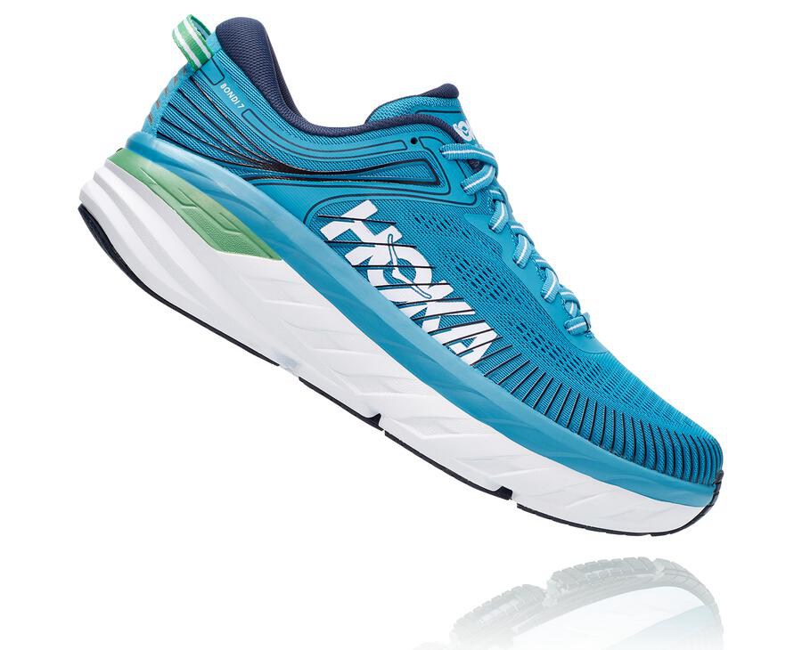 Hoka One One Bondi 7 Löparskor Herr - Blå/Vita - UXBSE-5148